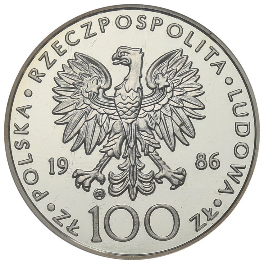 PRL. 100 złotych 1986 Papież Jan Paweł II stempel zwykły